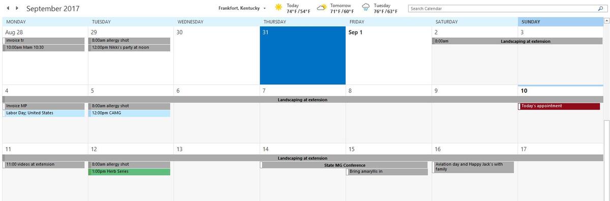 highlight today in outlook calendar for mac